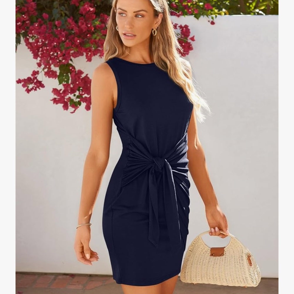 Elegant Navy Blue Sleeveless Wrap Dress S NWT - Picture 2 of 6